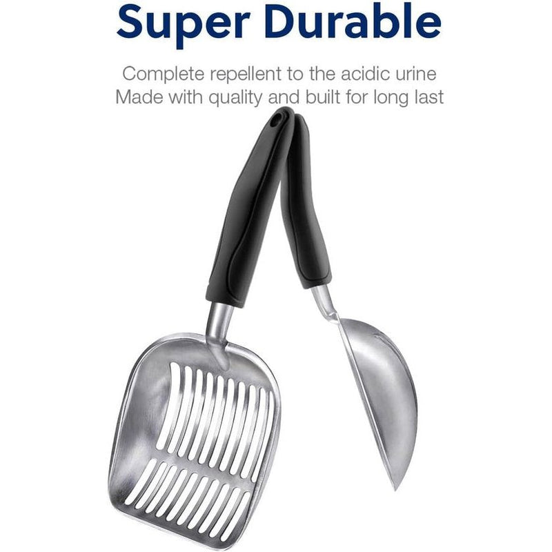 Kattenbakvulling Scoop, aluminiumlegering zeef, metalen schep, diepe schep, lange steel, uitwerpzeef, poepzeven, kittenpooperlift