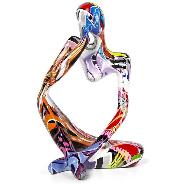 Moderne denker sculptuurdecoratie, kleurrijke grote denkende figuurornamenten, creatieve kleurrijke graffiti, abstract harsstandbeeld, minimalistische kunst, voor woonkamer, slaapkamer, kantoor, bureaubladdecoratie