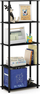 Turn-N-Tube multifunctioneel boekenplankopbergrek met 5 niveaus en ronde buizen, Americano/zwart, 59,9 (breedte) x 145,8 (hoogte) x 29,5 (diepte) cm
