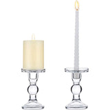 Set van 2 transparante glazen zuilkaarsenhouders, staafkaarsenhouders, glazen bruiloftskaarsenstandaard voor 75 mm kaarsen en kaarskaarsen, ideale decoratie voor bruiloften, speciale gelegenheden en feesten