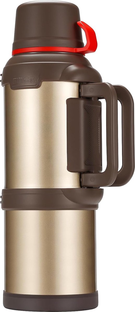 Thermosfles, thermoskan, 4,0 l, roestvrijstalen drinkfles, thermosfles met 3 drinkbekers, dubbelwandige isolatie, camping, waterfles met handvat, 24 uur warm en koud (goud)