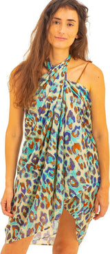 Blauwe sarong voor dames, pareo, bikini bedekking, strandlaken, wikkelrok, tapijt, wikkeldoek, sjaal, halsdoek, hoogwaardige rayon, zacht en licht