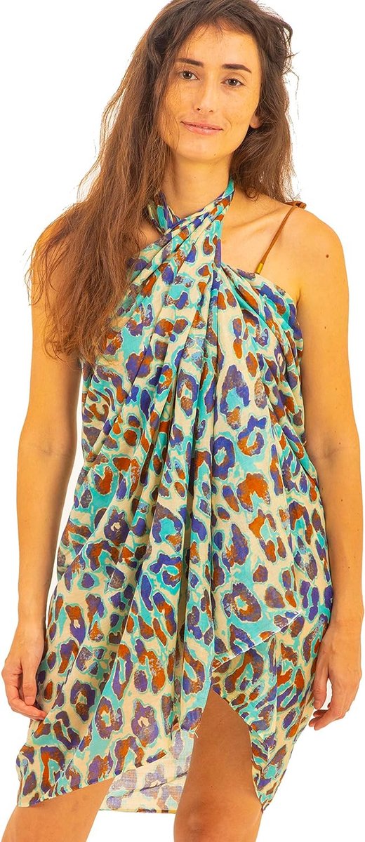 Blauwe sarong voor dames, pareo, bikini bedekking, strandlaken, wikkelrok, tapijt, wikkeldoek, sjaal, halsdoek, hoogwaardige rayon, zacht en licht