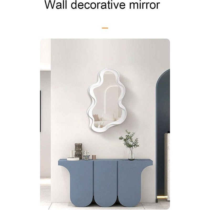 Onregelmatige frame wandspiegel, decoratieve spiegel, make-up spiegel, ijdelheidsspiegel voor badkamer, woonkamer, slaapkamer (roze)