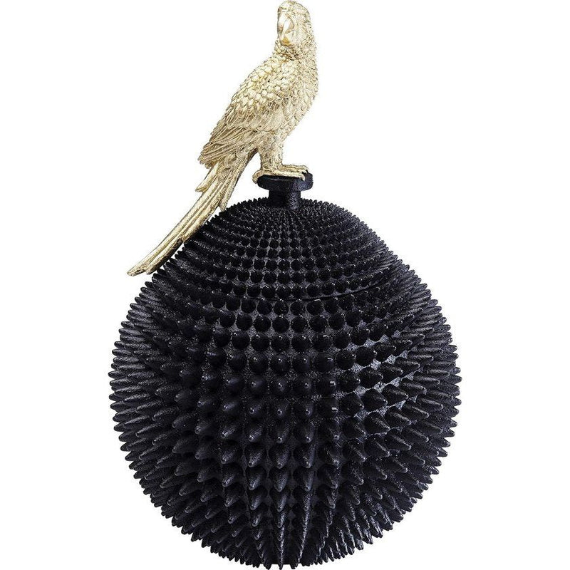decoratieve doos parrood, prachtige XXL opbergdoos, zwarte pot met gouden vogel, decoratieve doos zwart-goud, moderne voorraaddoos met deksel, (H/B/D) 40 x 26 x 26 cm