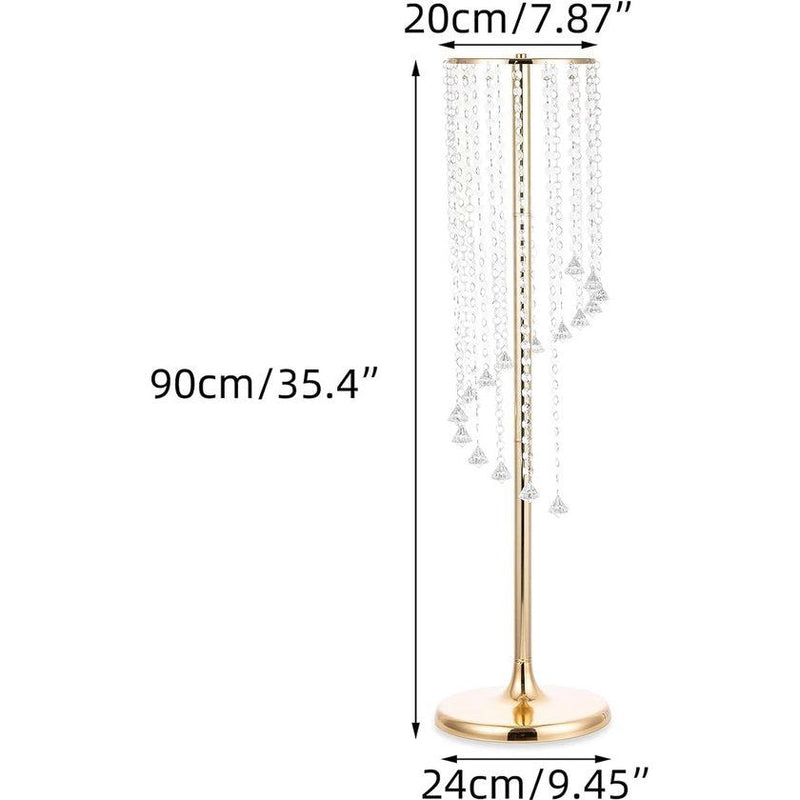 2 stuks bruiloftsdecoraties, gouden vazen, 90 cm, hoge kristallen bloemenvaas, metalen bloemenstandaard voor feesttafeldecoraties, elegante massa-bruiloftsdecoratie, tafelkroonluchter,