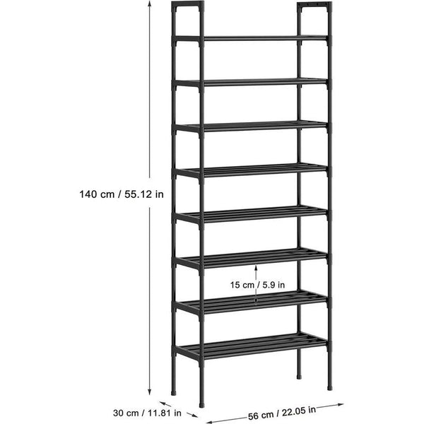 8-laags zwarte verstelbare schoenenrekken Schoenenopslag Hoog schoenenrek Organisator Plankhouder Standaard voor 24 paar schoenen, 56 x 30 x 140 cm, extra robuuste constructie