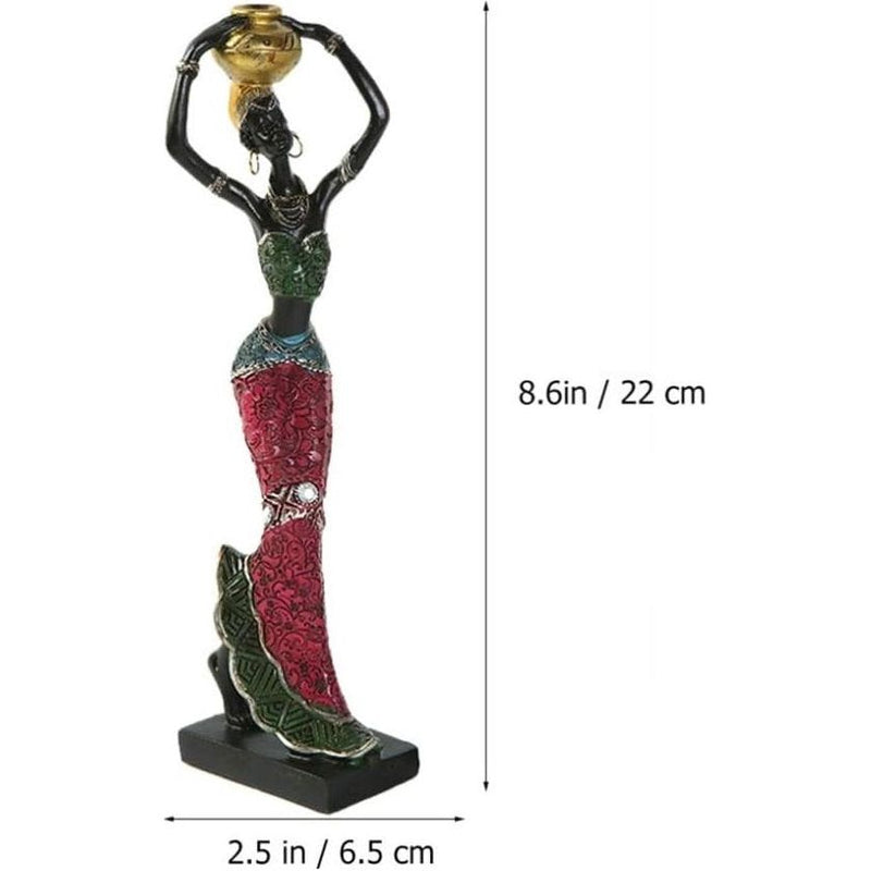 2 stuks Afrikaanse dame sculptuur stammen dame figuur beeldjes hars handwerk verzameling standbeeld vintage desktop ornamenten