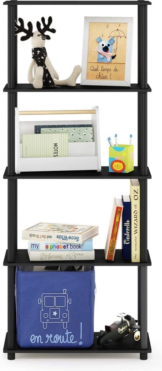 Turn-N-Tube multifunctioneel boekenplankopbergrek met 5 niveaus en ronde buizen, Americano/zwart, 59,9 (breedte) x 145,8 (hoogte) x 29,5 (diepte) cm