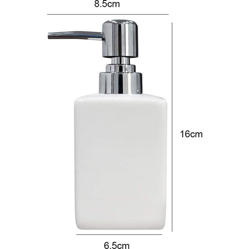 Zeepdispenser, 320 ml keramische vierkante klassieke zeep- en lotionpompdispenser voor keuken badkamer wasruimte hervulbare shampoo handzeep zeep etherische olie (wit)