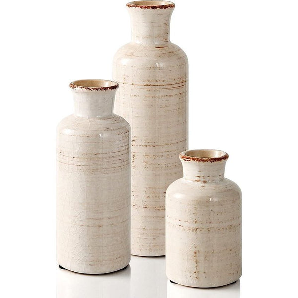 Keramische vazen, set van 3, witte kleine vazen ​​voor woondecoratie, keramische vazen ​​voor pampasgras, bloesems, moderne boerderij, keramische vazen, set voor woonkamer, tafelkledij,
