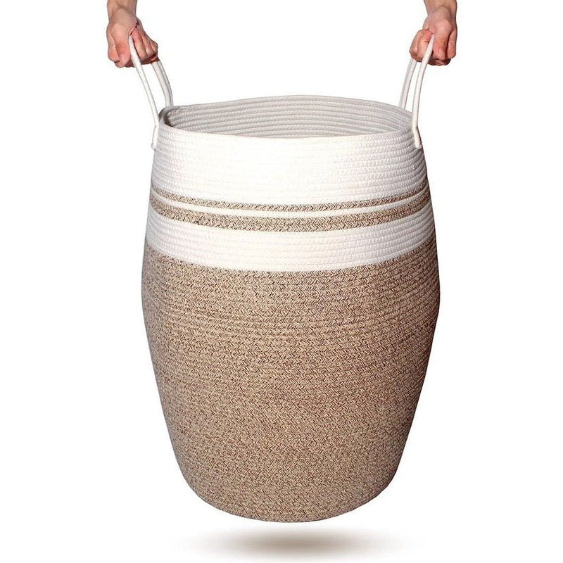 Grote wasmand, katoenen touw, mand voor dekens, kussens in de woonkamer, opbergmand voor speelgoed in de kinderkamer (bruin)