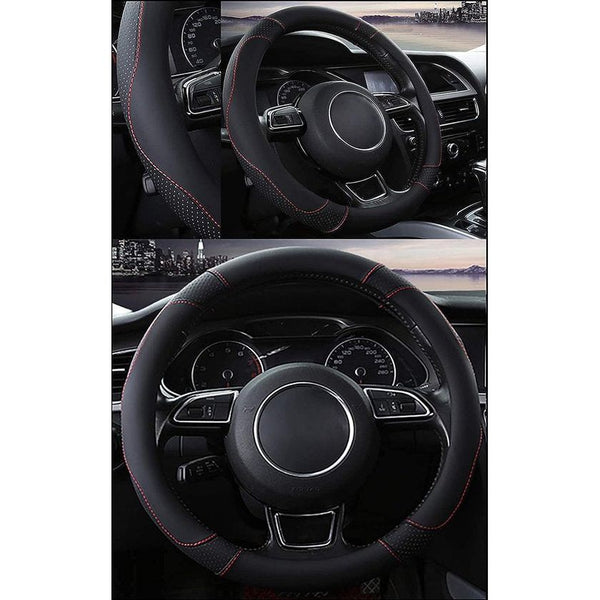 Auto Stuurhoes Stuurwielbeschermer Stuurhoes Microfiber Leer Universeel 37-38cm/15 Antislip Ademend Duurzaam (zwart)