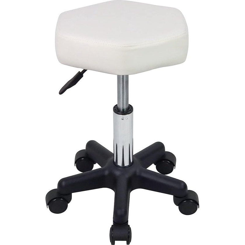 Ronde draaikruk met wielen PU Leahter rolkruk in hoogte verstelbare kruk voor spa-salon massage wit