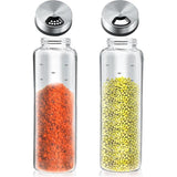 Kruidenpotjes, 500 ml, met draaideksel, 2 stuks borosilicaatglas, kruidenstrooier met 3 soorten roestvrijstalen kruidengaten, horen voor keuken, eetkamer, barbecue in de open lucht