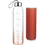 Motiverende drinkfles glas waterfles met neopreen hoes borosilicaatglazen fles 1000 ml / 1 l / 1 liter (kleurverloop oranje)