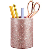 Kinderpotloodhouder, bureaupenhouder, make-upborstelhouder, PU grote vierkante transparante pennenhouder, potloodcontainer-organizer voor kinderen, kantooraccessoires, wastafel, roze