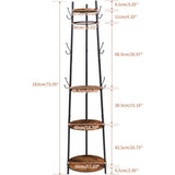 Kledingrek, kledingrek met 4 ronde planken, garderobe met 9 haken, stalen frame, industriële stijl, voor sjaals, tassen, paraplu's en boxen, vintabruin-zwart