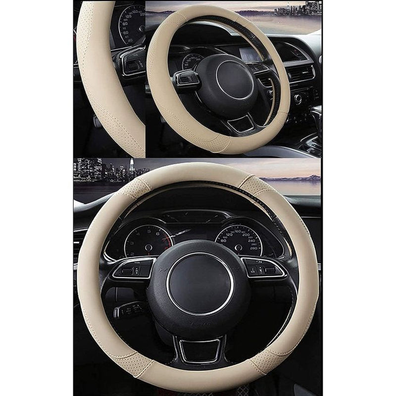 Auto Stuurhoes Stuurwielbeschermer Stuurhoes Microfiber Leer Universeel 37-38cm/15" Antislip Ademend Duurzaam (Beige)