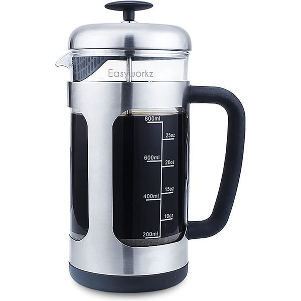 French Press koffiezetapparaat koffiepers van roestvrij staal met borosilicaatglas, antislip soft handvat, 1000ml (8 kopjes)