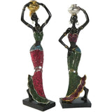 2 stuks Afrikaanse dame sculptuur stammen dame figuur beeldjes hars handwerk verzameling standbeeld vintage desktop ornamenten