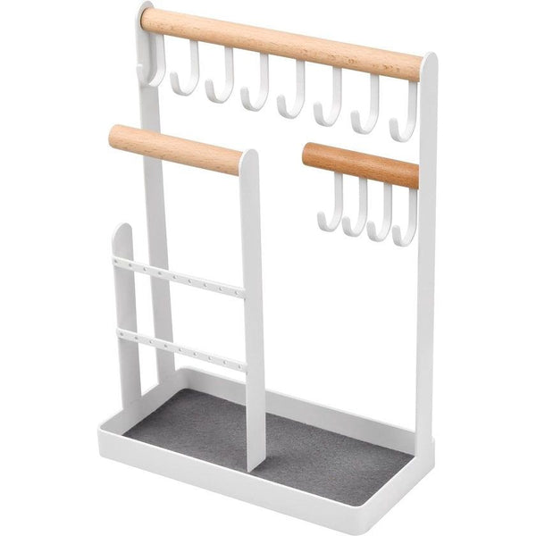 Sieradenstandaard, sieradenhouder, oorbel, opbergen, kettingstandaard, sieraden, halskettingen, opbergen, sieradenstandaard met opbergbasis voor halskettingen, armbanden, ringen, wit