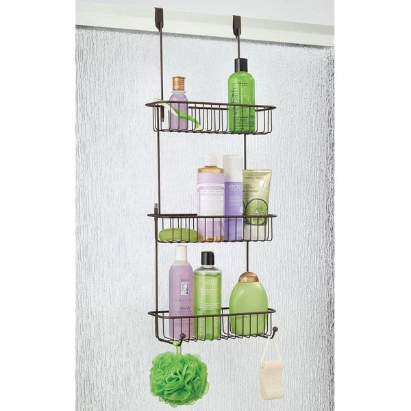 Douchemand om op te hangen boven de douchedeur, mooie doucheplank zonder boren, doucheplank van metaal met drie manden en twee haken voor allerlei douche-accessoires, bronskleurig