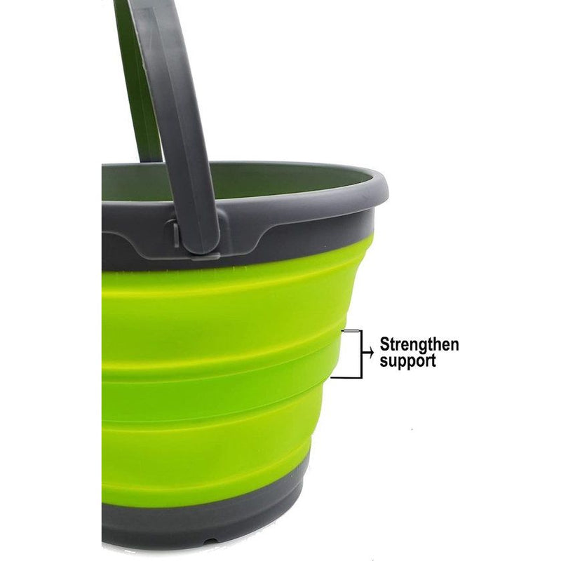 10L opvouwbare plastic emmer - opvouwbare ronde kuip - draagbare viswateremmer - ruimtebesparende buitenwaterpot, maat 33 cm diameter (1, donkergrijs/fluorescerend groen)