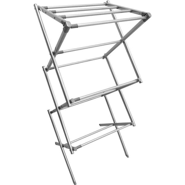 Uittrekbaar torenwasrek – wasrek van metaal met 3 niveaus – ruimtebesparende staande droger voor waskeuken, tuin of huishoudelijke ruimte – zilver en grijs