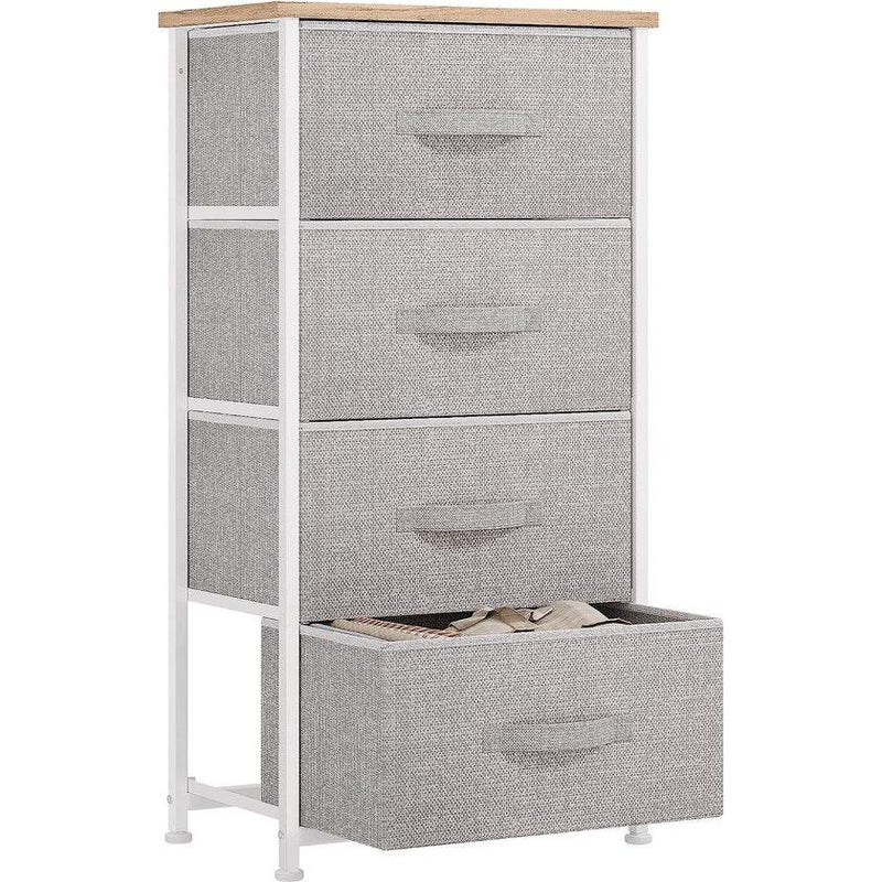 Dressoir Smal, kast met 4 laden van stof, opbergcommode, moderne stijl voor slaapkamer, woonkamer, kinderkamer, hal, lichtgrijs opbergkast