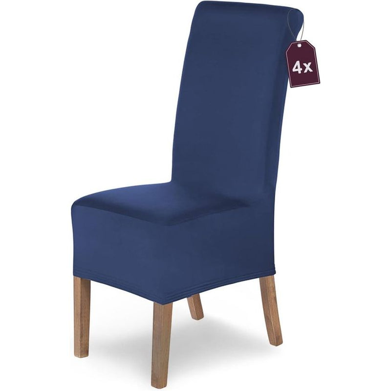 Stoelhoezen, stretch Lena/blauwe stoelhoezen, set van 4, rekbare stoelhoezen met hoge rugleuning als stoelhoes, stoelhoes, wasbaar