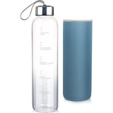 Motiverende drinkfles glas waterfles met neopreen hoes borosilicaatglazen fles 1000 ml / 1l / 1 liter (kleurverloop lichtblauw)