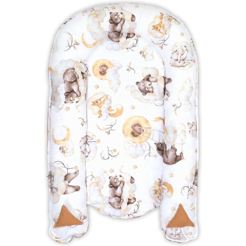 Babynestje voor pasgeborenen baby's, 90 x 50 cm, handgemaakte cocon, dubbelzijdig van katoen, wafel met babynestje, sluimerbeer, lichtbruin