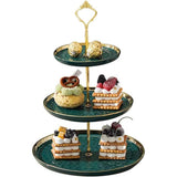 Cupcake-standaard, keramiek, taartstandaard met 3-laags ingelegde gouden dieren, tafels, fruitborden voor salontafel, decoratie, cupcake en borden, dessert, standaard (groen)