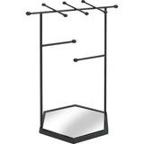 Zwarte sieradenorganizer, sieradenstandaard met zeskantige sokkel, 3-traps metalen sieradenorganizer met spiegelbasis, voor het opbergen van cosmetica, oorbellen, armbanden, ringen en