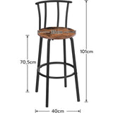 Barkrukken, set van 2, barstoelen met rugleuning, keukenstoelen, robuust en stabiel, industriële stijl, voor restaurant, keuken, bar, vintage en zwart