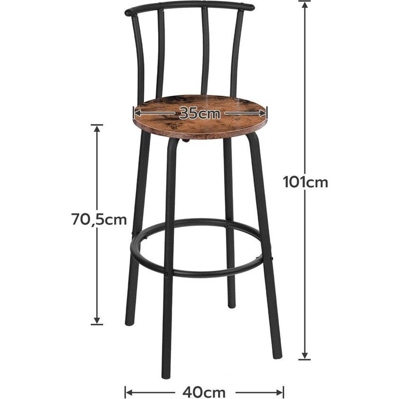 Barkrukken, set van 2, barstoelen met rugleuning, keukenstoelen, robuust en stabiel, industriële stijl, voor restaurant, keuken, bar, vintage en zwart