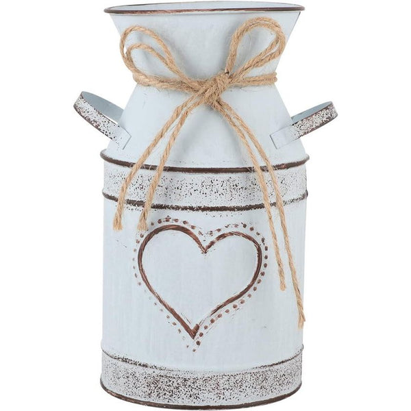 Vintage bloemenvaas, ijzeren bloempot, melkkan, shabby deco landhuisstijl, rustieke container, plantenbak metaal, decoratief, cactuspot voor tuin, balkon, woonkamer, tafeldecoratie.