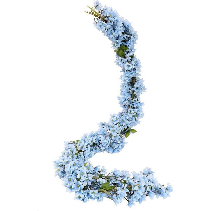 Kunstmatige Sakura kersenbloesem, 2 stuks, 5,7 ft, hangende wijnstokken, namaak, oosterse kersenkrans, huistuin, feest, bruiloft, decoratie (blauw)