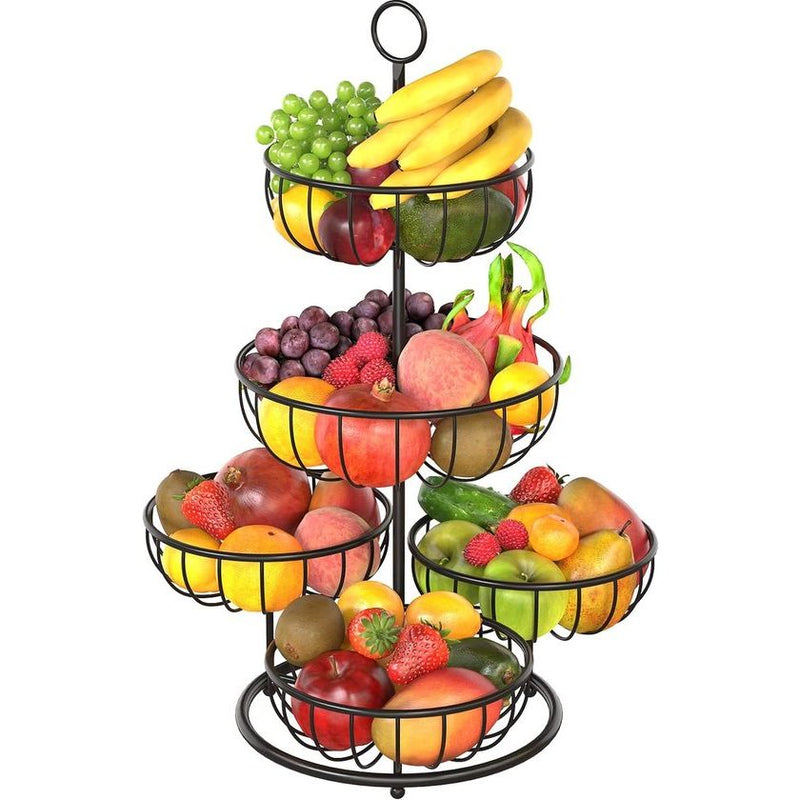 Fruitmandstandaard 5 niveaus Fruitschaal Metaal Mat voor meer ruimte op het werkblad Keukenstandaard met fruitschalen Organizer voor brood, snacks, groenten (zwart)