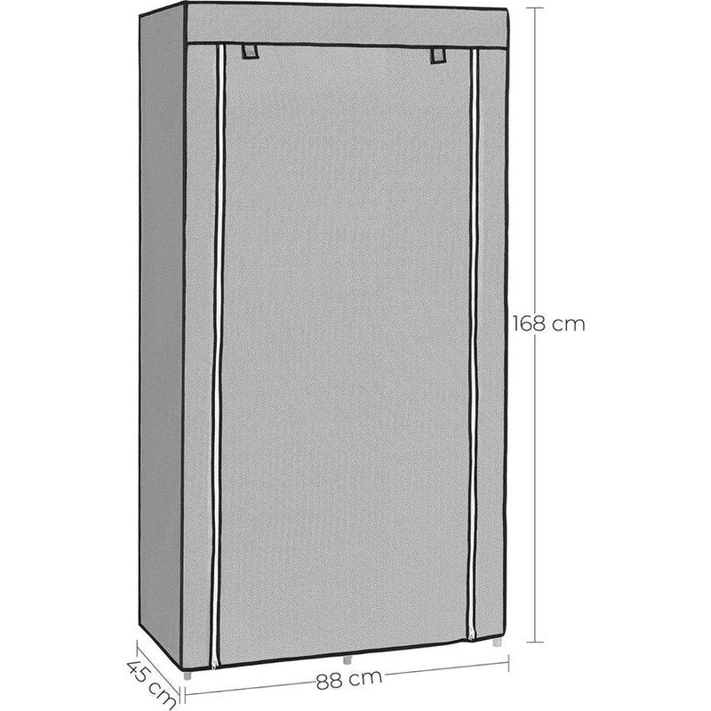 Kledingkast, 1 kledingstang, 6 niveaus, vliesstof, metalen frame, 45 x 88 x 168 cm, voor slaapkamer, hal, kleedkamer, grijs met visgraatpatroon