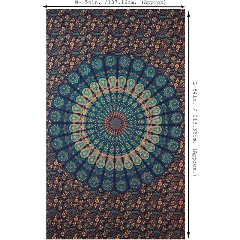 Mandala Wandkleed, Indiaas, bohemian orange psychedelic, bloemenmotief, boho