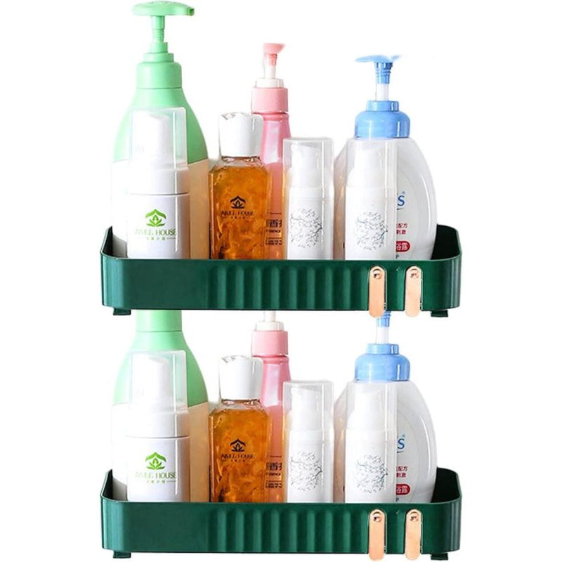 Groene badkamerplank zonder boren, doucheplank. Kunststof opbergorganisator badkamer regenjas, keuken, toilet. Multifunctioneel zelfklevend plankje met 2 haken (2 planken)