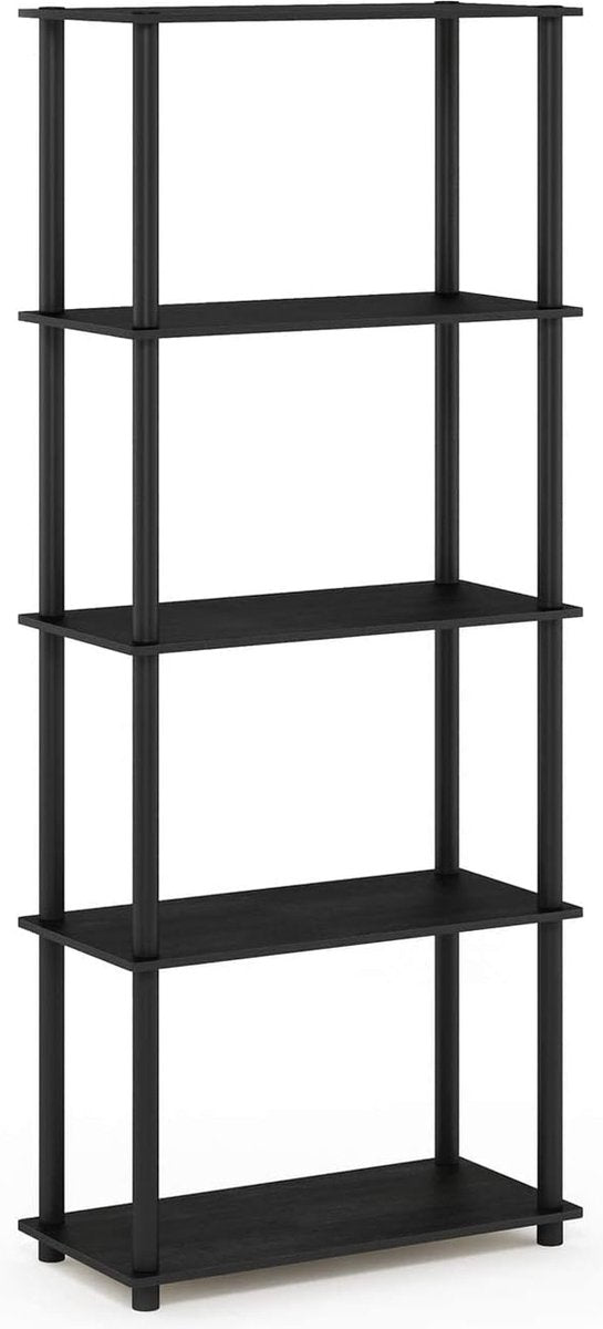 Turn-N-Tube multifunctioneel boekenplankopbergrek met 5 niveaus en ronde buizen, Americano/zwart, 59,9 (breedte) x 145,8 (hoogte) x 29,5 (diepte) cm