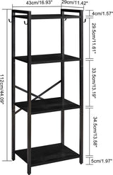 Boekenrek, 4 verdiepingen opbergrek, plantenrek, opbergrek met stalen frame, voor woonkamer, kantoor, werkkamer, hal, industriële stijl, zwart