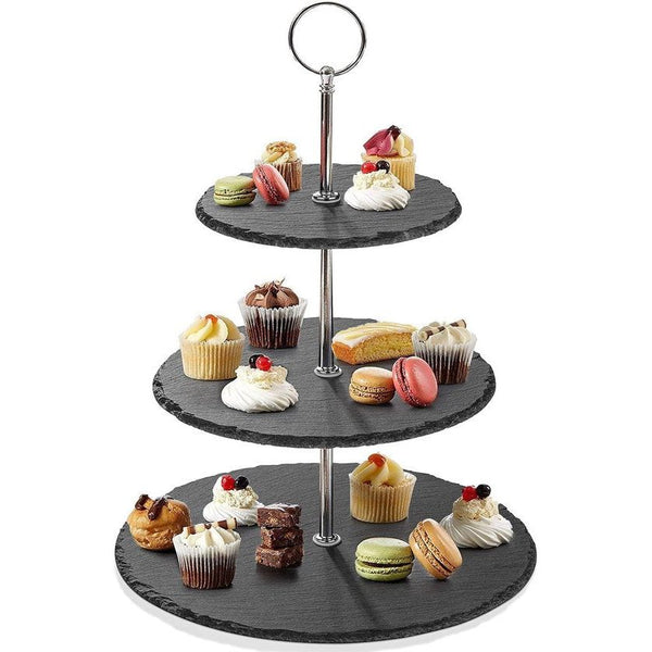 Taartstandaard leisteen etagère 3 etages - cupcake standaard 3 verdiepingen ronde serveertoren dessert standaard voor bruiloft, verjaardagsfeest, woondecoratie
