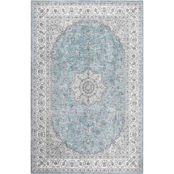 Waterdicht tapijt, laagpolig, klassieke vintage woondecoratie, wasbare olie en vuilafstotend, antislip tapijt voor woonkamer, slaapkamer, eetkamer, 120 x 170 cm, blauw