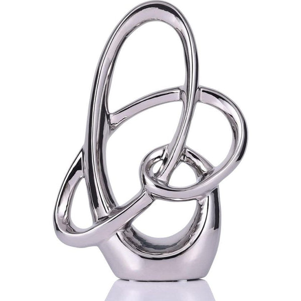 Modern zilver decor keramiek beeld - abstract huisaccent en tafelbeeldje voor woonkamer, slaapkamer, badkamer, kantoor, plank, schoorsteenmantel - bruiloft, eetkamerdecoratie