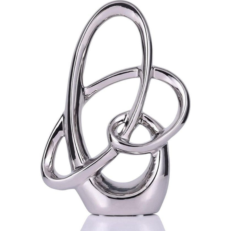 Modern zilver decor keramiek beeld - abstract huisaccent en tafelbeeldje voor woonkamer, slaapkamer, badkamer, kantoor, plank, schoorsteenmantel - bruiloft, eetkamerdecoratie