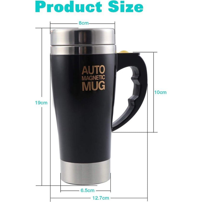 Electric Self Stirring Coffee Mug, 450ml, Stainless Steel Automatic Magnetic Cup, Automatic Mixing Cup for Coffee, Tea, Hot Chocolate, Milk, Cocoa, Protein, Black